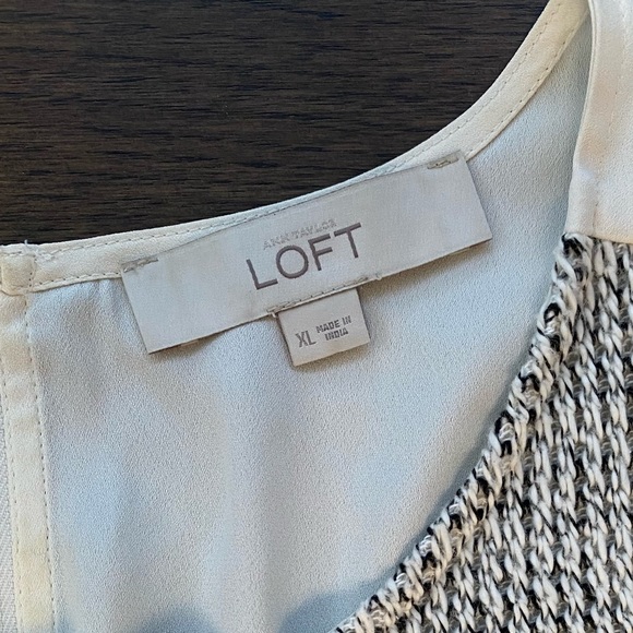 LOFT Cream/Gray Tweed Front Mixed Media Long Sleeve Back Zip Blouse Size XL - Picture 4 of 12